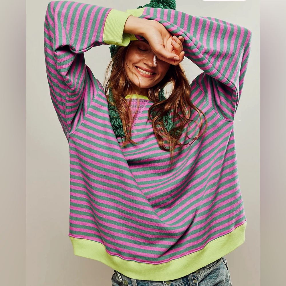 Free People: classic striped oversized crewneck.
